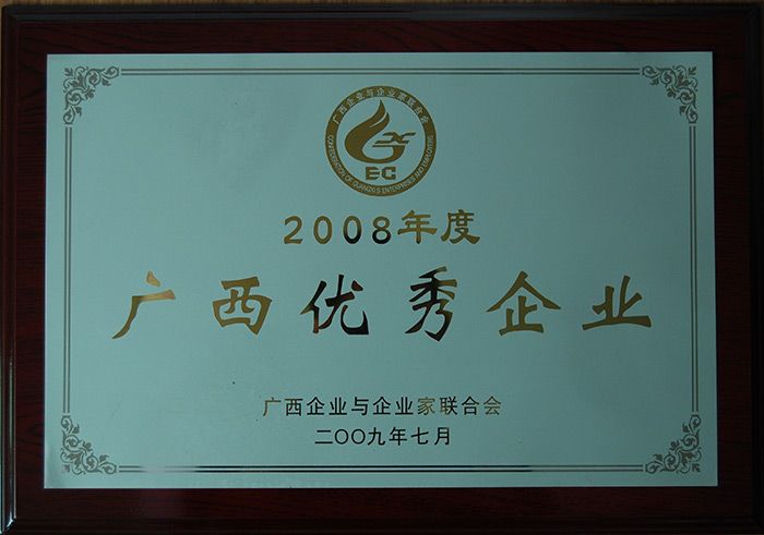 2008年度获“广西优秀企业”称号